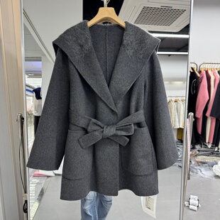 欧洲站2025年秋冬新款时尚韩版女装双面羊绒大衣外套海军领山羊绒