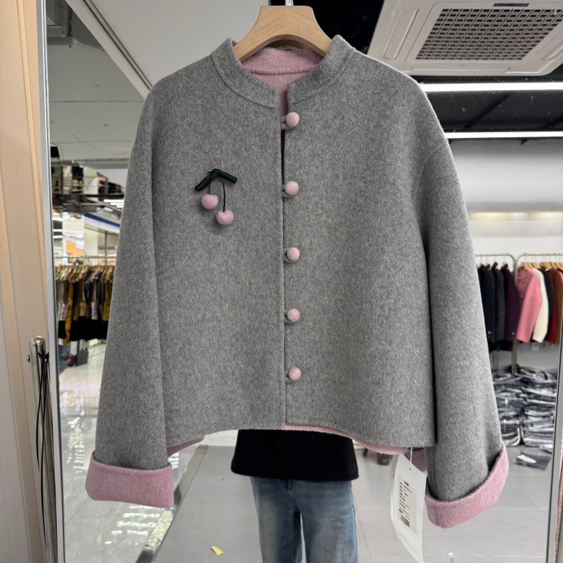 欧洲站2025年秋冬新款流行女装短款双面羊绒大衣外套福袋挂件装饰