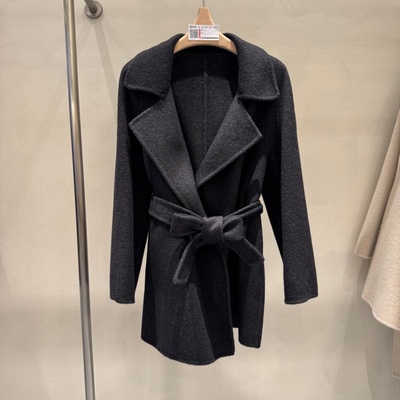 2025年秋冬新款流行女装双面羊绒大衣外套系腰带西装领HAND MADE