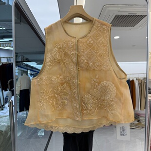 流行女装 重工刺绣马夹背心真丝欧根纱面料国风马甲 新款 2026年夏装