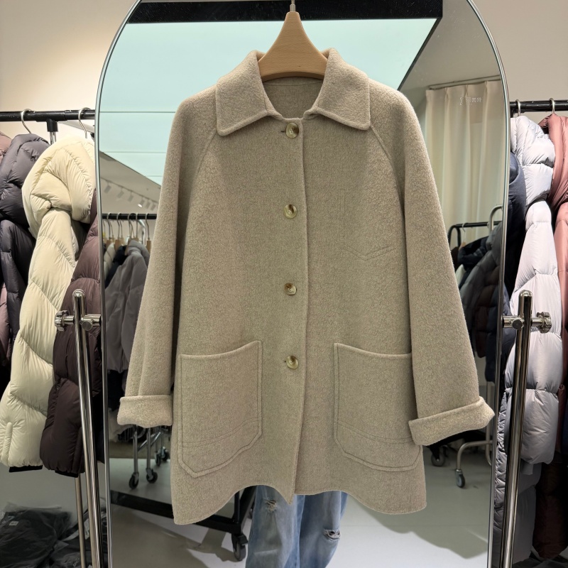 娃娃领颗粒绵羊毛双面羊绒大衣外套2025年冬装新款流行女装单排扣