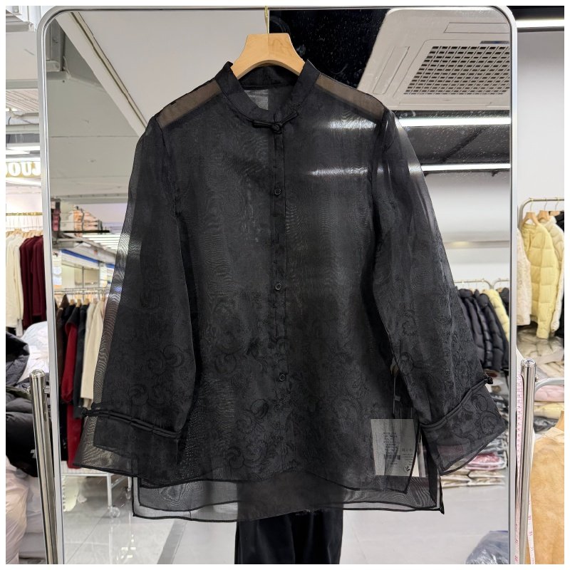 2026年春装新款流行女装新中式衬衫上衣小衫透视桑蚕丝面料显气质