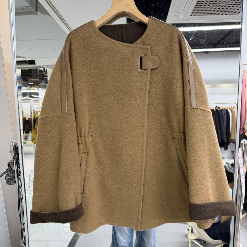 欧货女装山羊绒双面羊绒大衣外套2025年秋冬新款腰部松紧皮带扣潮