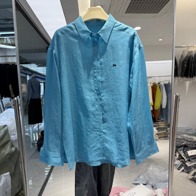 欧洲站2026年春装新款流行女装苎麻衬衫上衣小衫小马图案刺绣洋气