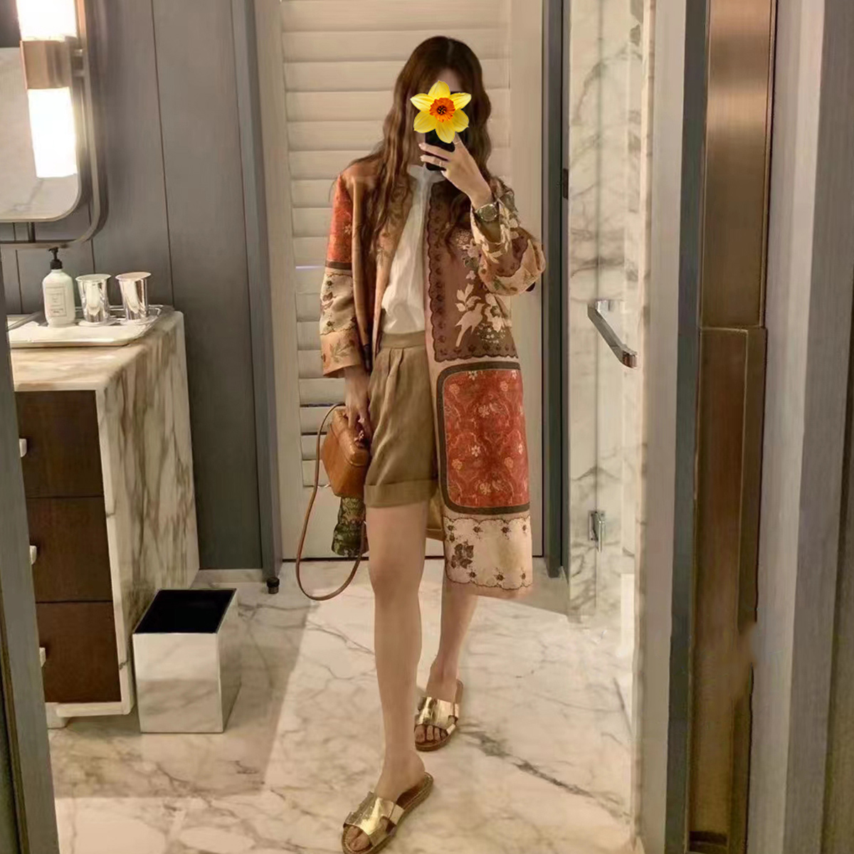 长袖圆领中长款轻奢印花外套百搭