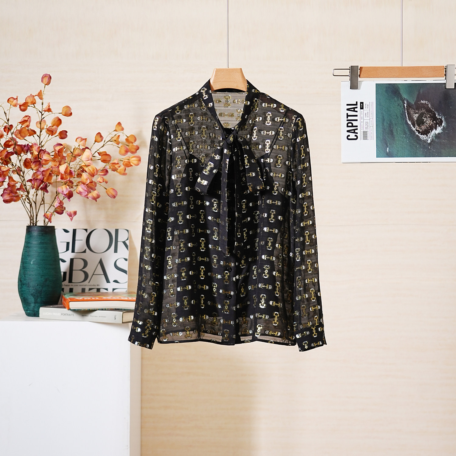 YongLeap柜品早春新品贵气感金线提花经典马蹄扣两件套飘带衬衣女,女装/女士精品,衬衫,淘宝优惠券,粉丝福利购,淘宝优惠卷