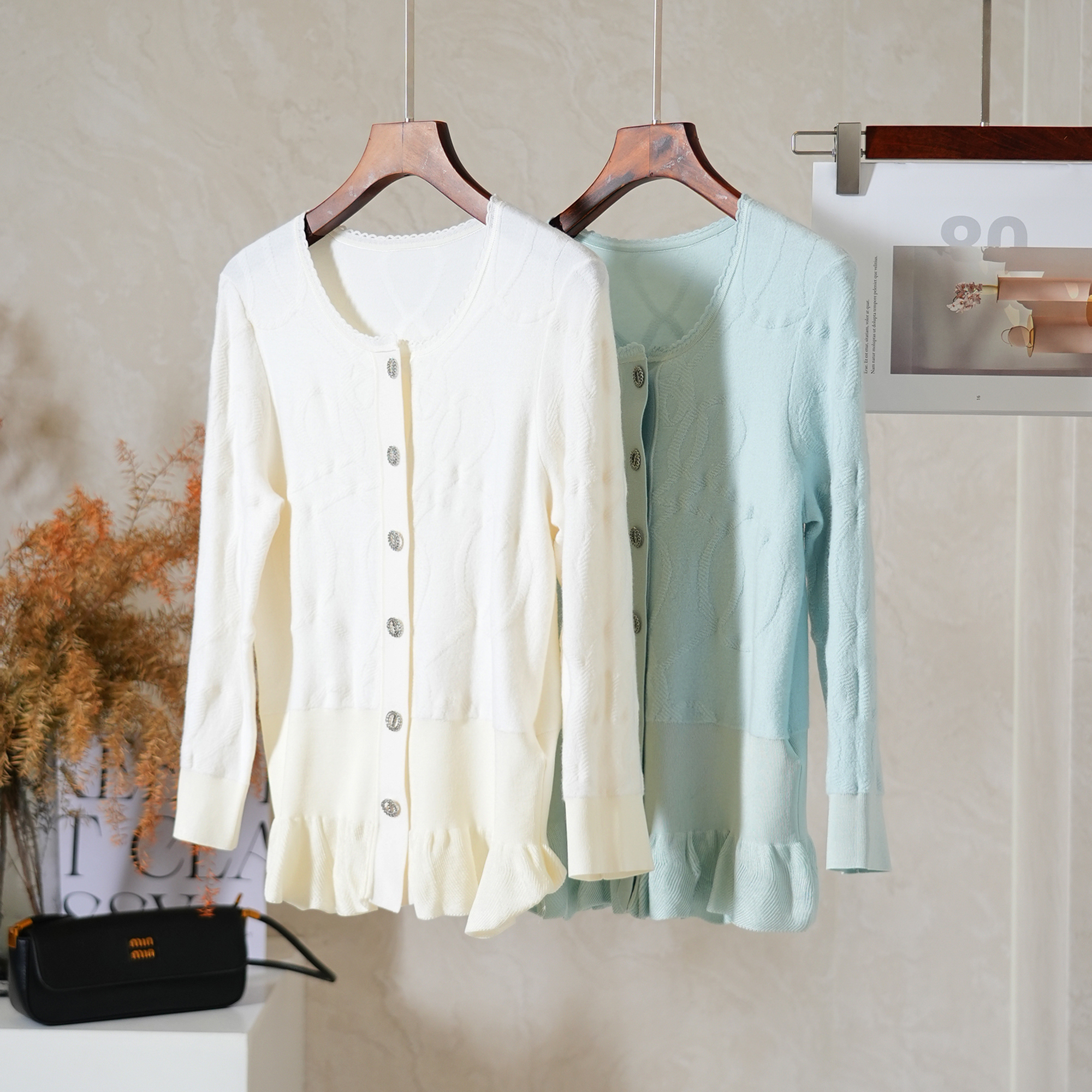 YongLeap柜品荷叶边针织开衫