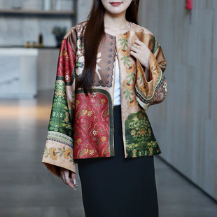 短外套 复古圆领印花拼接长袖 YongLeap柜品高货早春新品 新中式