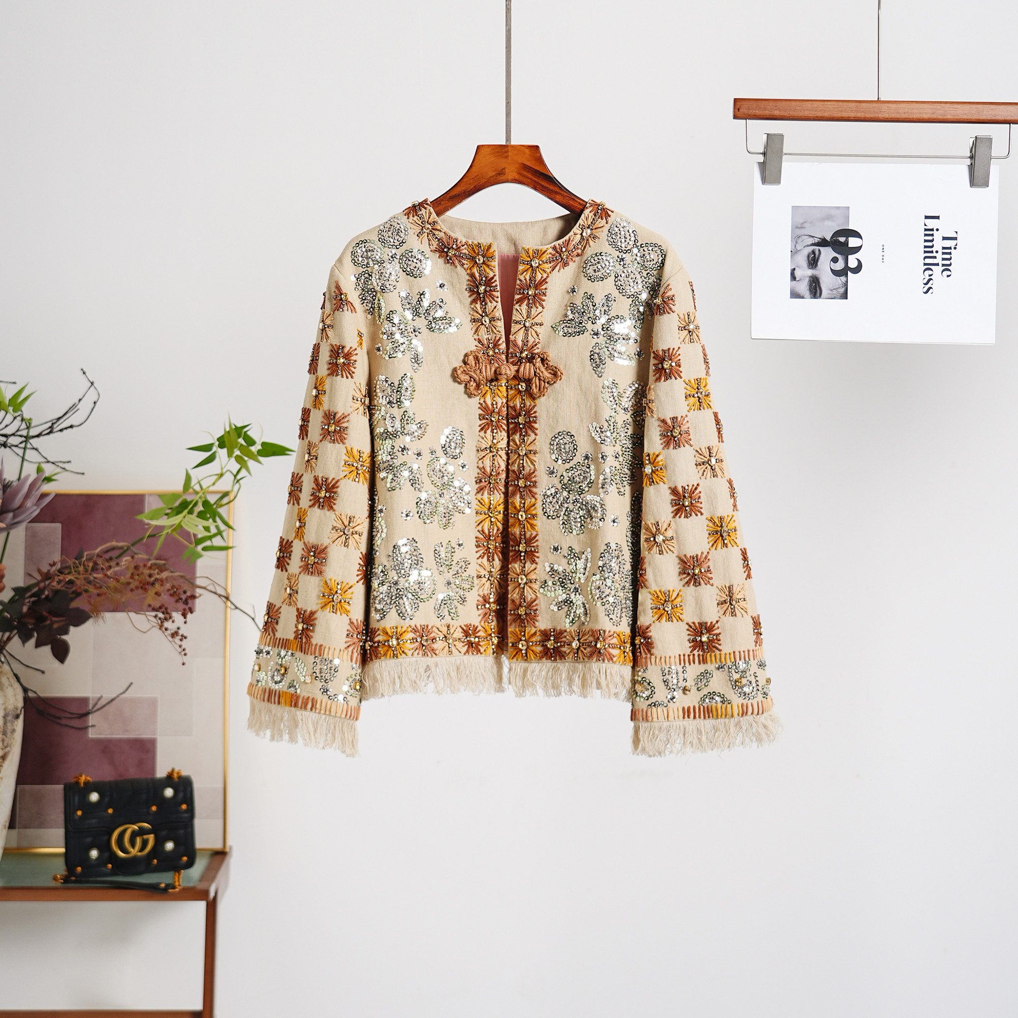 手工刺绣+亚麻+宽松+外套