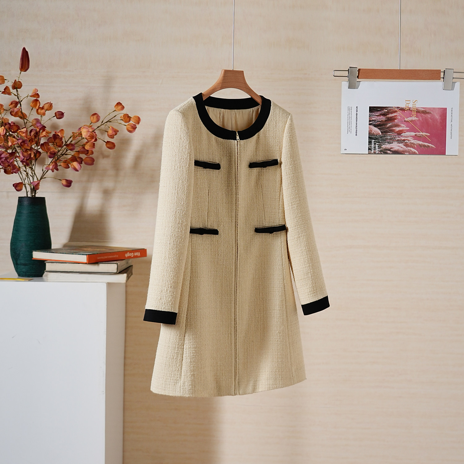 时尚前拉链圆领蝴蝶结连衣裙