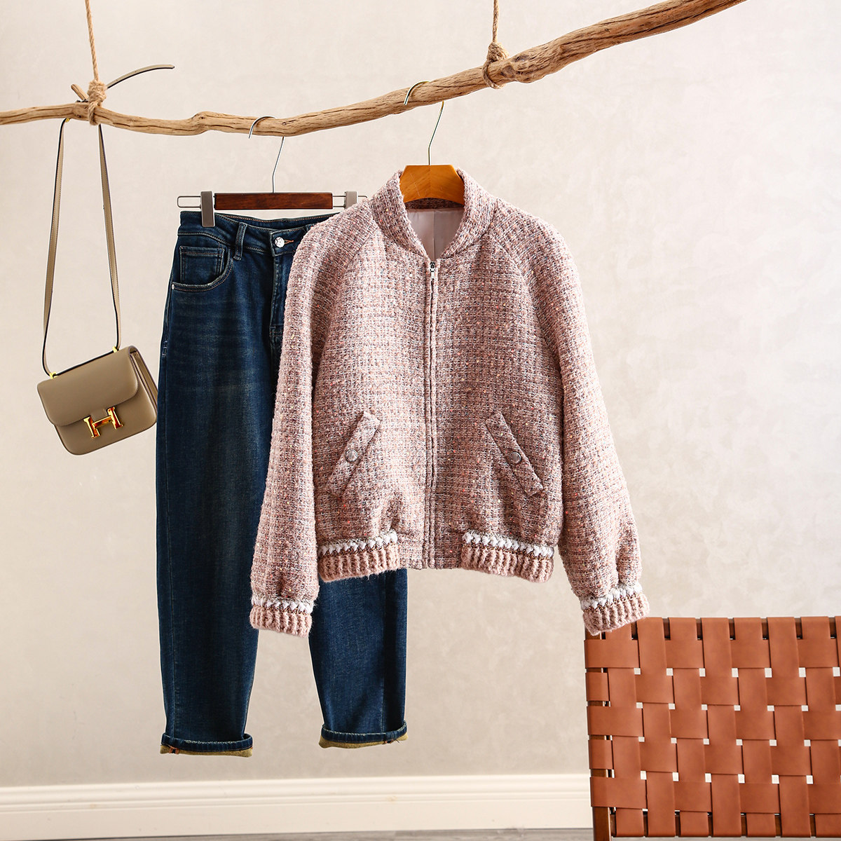 轻奢短款针织拼接短外套气质优雅