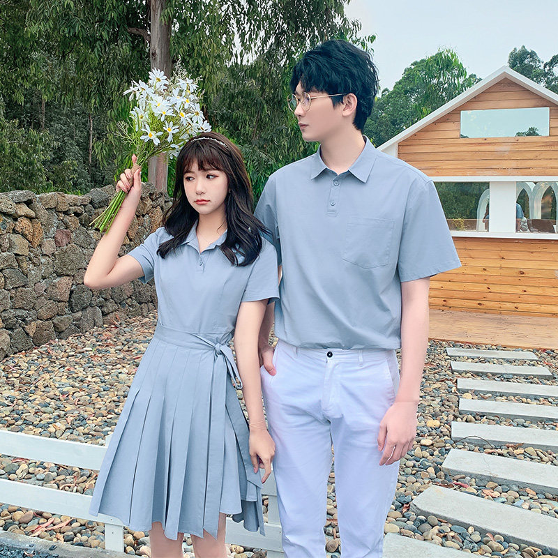 夏季情侣装2023夏装新款潮流小众设计感套装男女一衣一裙高级衬衫