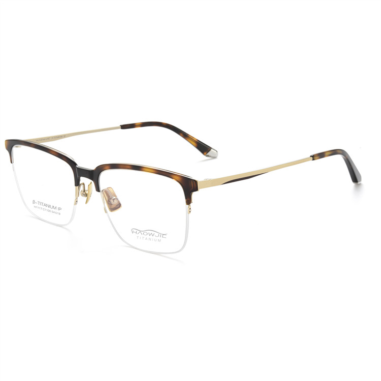 浩无界男款近视眼镜框半框眉毛镜架+法国防蓝光镜片纯钛复古H1117
