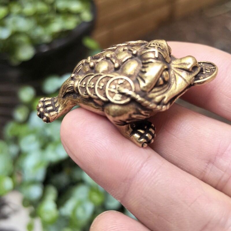 全铜金蟾三足蟾蜍小摆件金蝉蜍小镇纸把玩件小号实心黄铜茶宠文玩