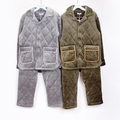 曼妮芬秋冬新品男士三层加厚夹棉睡衣绒暖家居服套装20321429