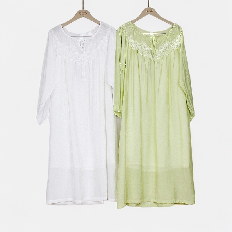 XS家族春夏新款女梭织九分袖连衣裙长款家居服睡裙HCHW0065