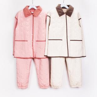 20321488 曼 芬秋冬新款 三层夹棉加绒保暖睡衣女翻领长袖 家居套装