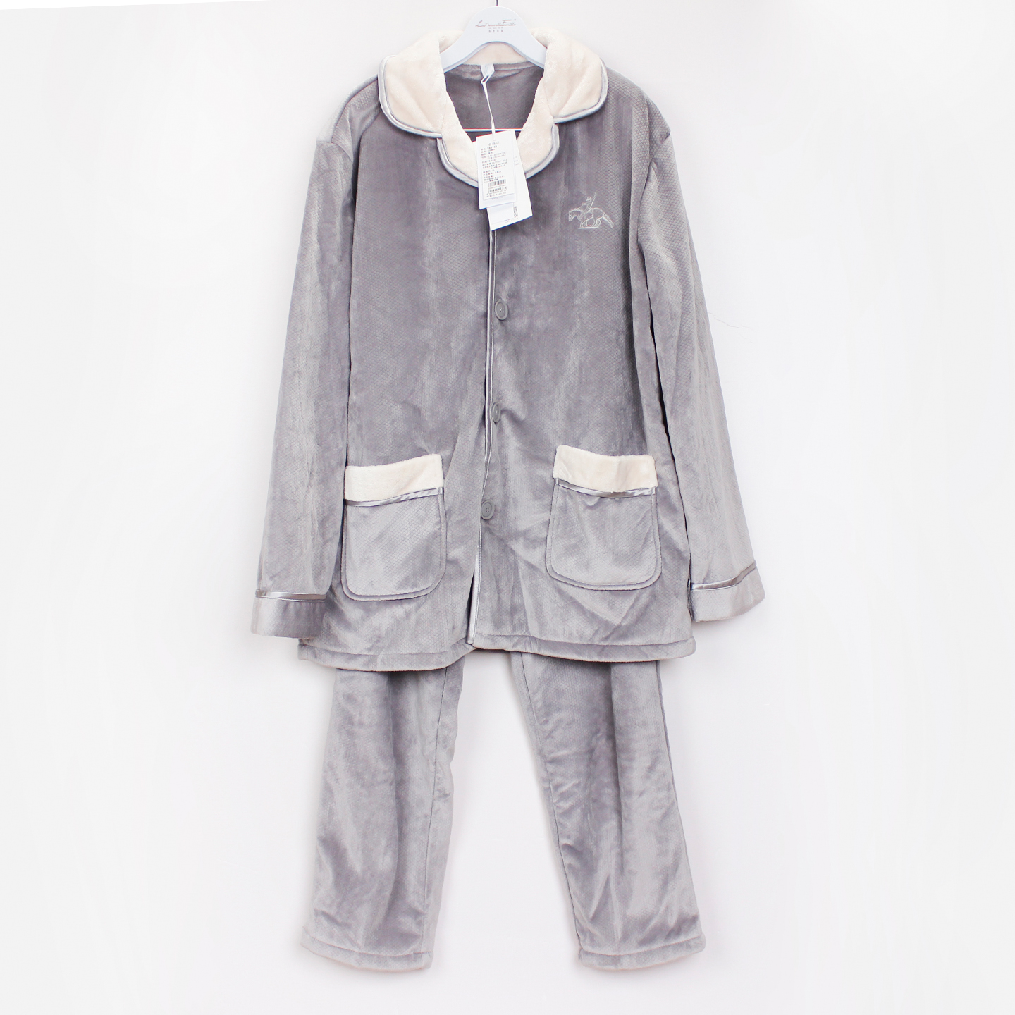 清仓XS家族男灰色长袖睡衣套装