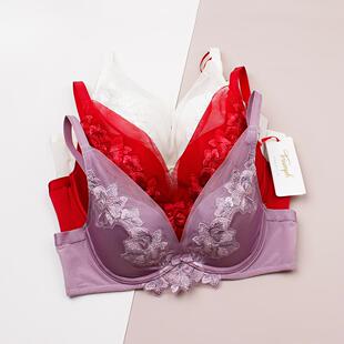 Triumph/黛安芬Premium金致罗袖软支撑红色内衣女小胸聚拢16-8863
