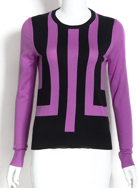 艾碧素EPISODE秋冬通勤圆领百搭打底条纹长袖蚕丝针织衫女142152