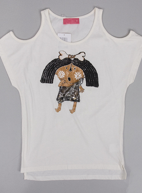 皇冠西西夏季宽松百搭露肩卡通印花圆领短袖纯棉学生t恤W03166