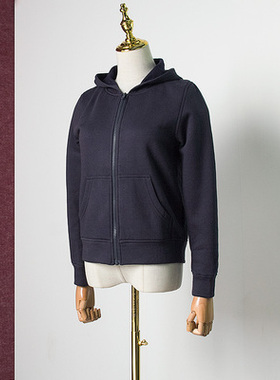 西W 美式复古威莎长袖加绒连帽卫衣短外套G55301