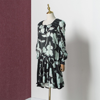 真丝印花长袖连衣裙杰西卡