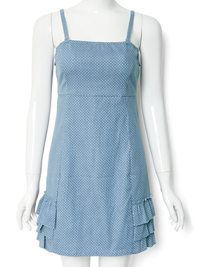 杰西卡旗下清新圆点露背菲边吊带连衣裙690专柜正品W12470