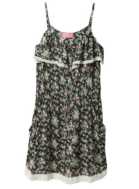 西W 法式复古碎花荷叶边抽绳收腰度假甜美吊带裙连衣裙W13274