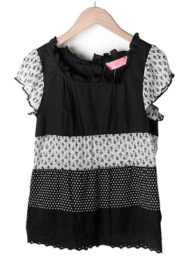 美式复古CROWNCC威莎夏季拼接女雪纺衫290专柜正品W72234