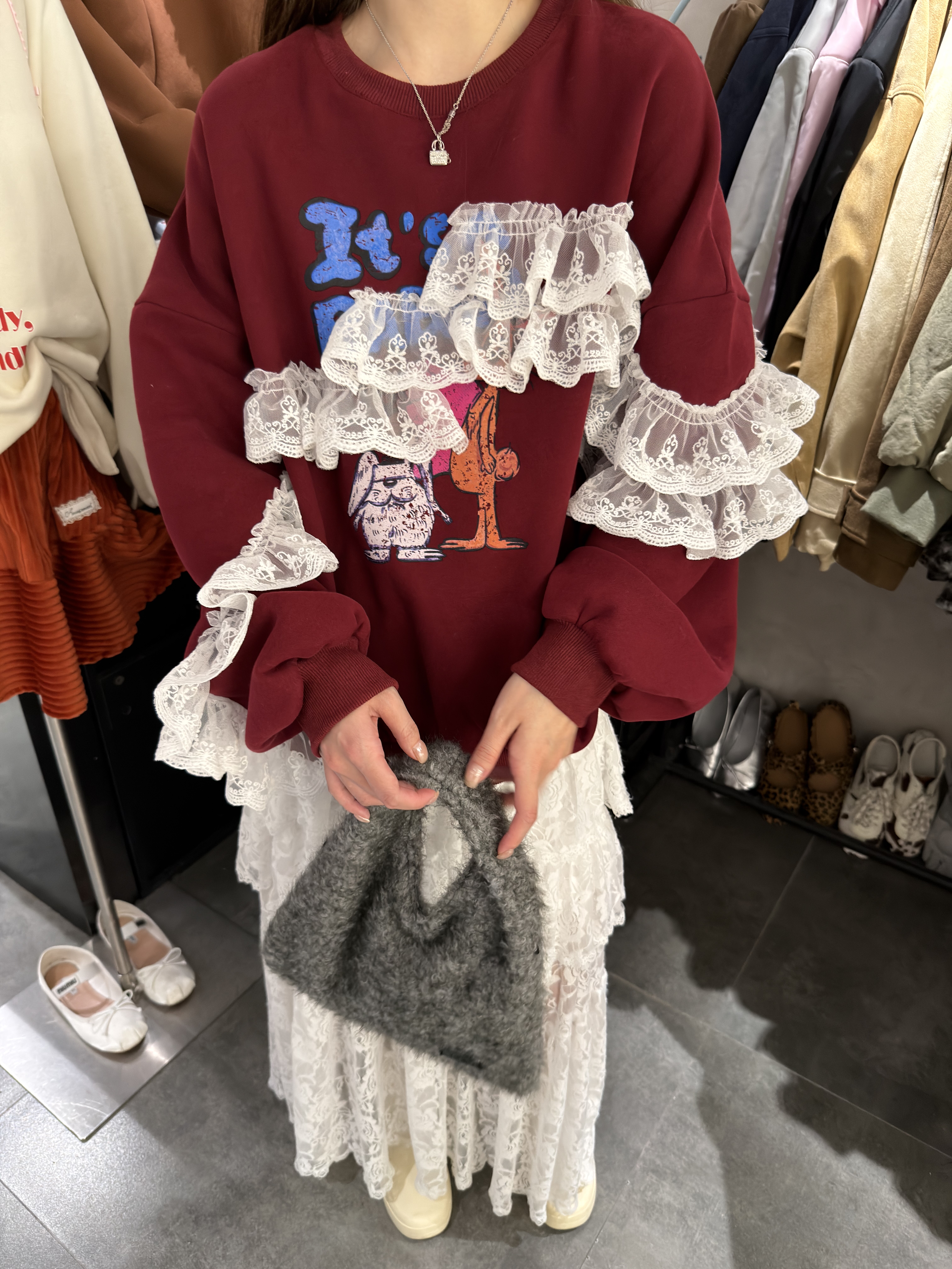 韩国女装2025冬减龄圆领卡通印花拼接花边设计宽松加绒卫衣1973#,女装/女士精品,卫衣/绒衫,淘宝优惠券,粉丝福利购,淘宝优惠卷