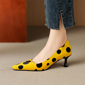 单鞋 陆大叔 高品质时尚 女鞋 手工女鞋 5.5CM方头细跟马毛波点高跟鞋