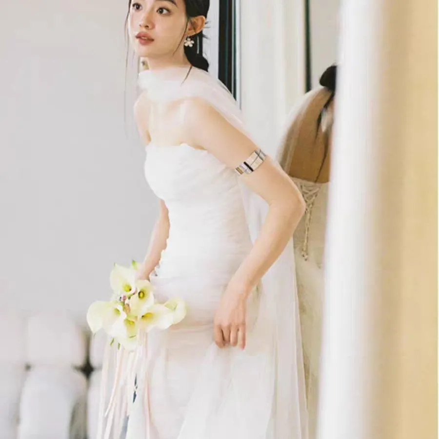 轻盈感雾纱 仙系新娘主纱法式订婚轻婚纱敬酒服礼服2025新款19990