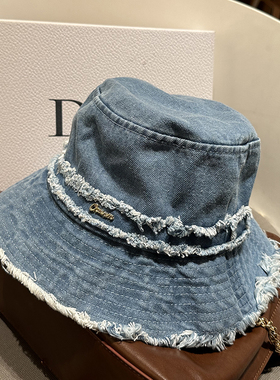 日系牛仔渔夫帽字母折叠蓝色遮阳防晒太阳帽百搭盆帽潮洋气水桶帽