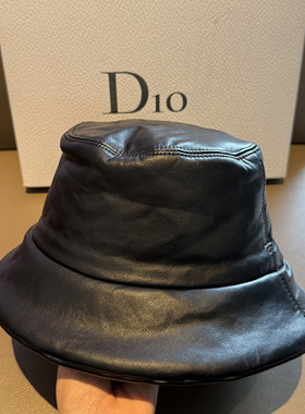 韩国PU皮百搭厚盆帽黑色百搭渔夫帽时尚夹棉休闲小沿水桶帽显脸小