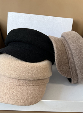 秋冬百搭简约羊毛呢报童帽平顶鸭舌帽休闲显脸小画家贝雷帽八角潮