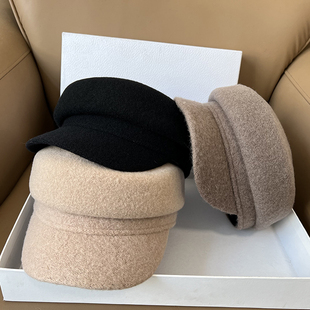 秋冬百搭简约羊毛呢报童帽平顶鸭舌帽休闲显脸小画家贝雷帽八角潮