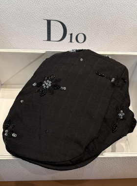 黑色手工串珠花朵前进帽子休闲百搭鸭舌帽复古贝雷帽显脸小新中式