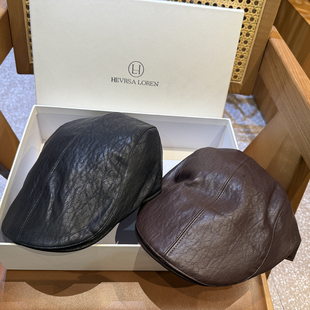 时尚 PU皮复古前进帽子简约休闲贝雷帽显脸小百搭英伦风日系反戴潮