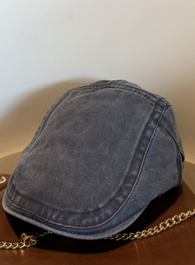2024新款前进帽复古贝雷牛仔帽子纯色百搭休闲鸭舌帽反戴英伦画家