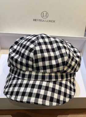 复古时尚格子画家帽百搭显脸小休闲云朵帽子贝雷帽日系文艺八角帽