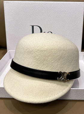 韩国时尚黑白色羊毛马术帽皮带扣骑士帽子女百搭气质鸭舌帽羊绒潮