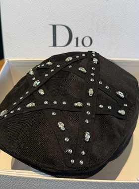 黑色灯芯绒前进帽复古朋克休闲鸭舌帽时尚百搭贝雷帽显脸小画家帽