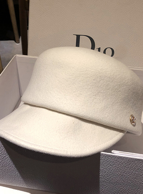 秋冬白色羊毛尼马术帽休闲M标鸭舌帽百搭英伦报童帽羊绒毡帽黑色