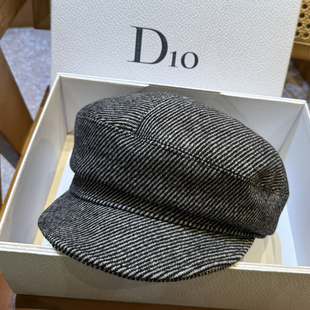 秋冬条纹毛呢画家帽时尚 保暖鸭舌帽子显脸小平顶贝雷帽气质八角帽