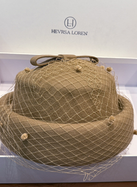 优雅网纱羊毛礼帽女秋冬英伦复古圆顶小礼帽显脸小百搭卷边盆帽女