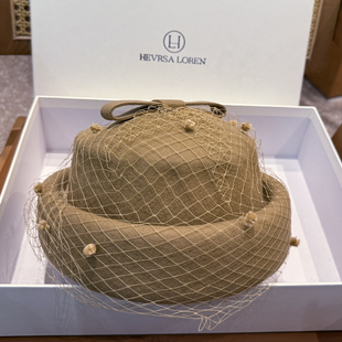 优雅网纱羊毛礼帽女秋冬英伦复古圆顶小礼帽显脸小百搭卷边盆帽女