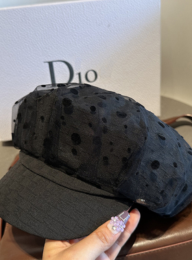 日系网纱云朵帽波点显脸小黑色报童帽子休闲鸭舌帽复古画家贝雷潮