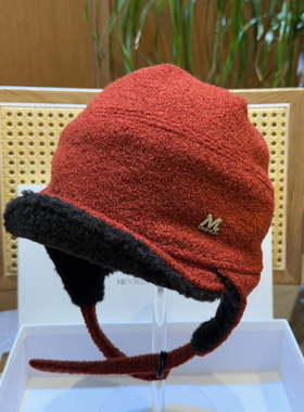 秋冬加厚保暖雷锋帽防寒护耳帽子女红色出游加绒帽子女显脸小骑行
