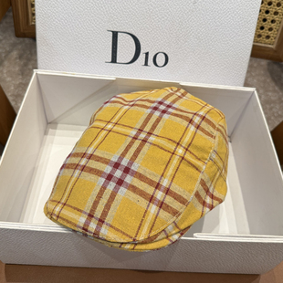 格子百搭前进帽复古休闲风英伦蓓蕾帽时尚 潮流鸭舌帽逛街画家贝雷